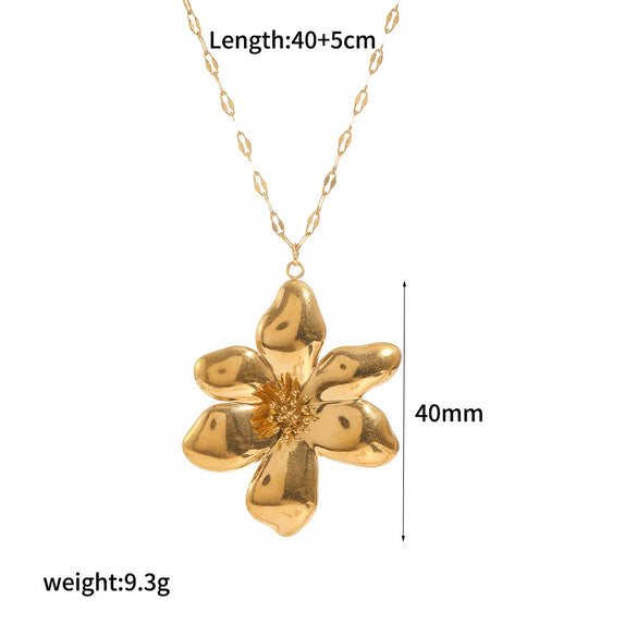 Wholesale Jewelry Fashion Stainless Steel And Titanium Steel Plants Flowers Electroplating Pendant Necklace And Earrings Set For Women