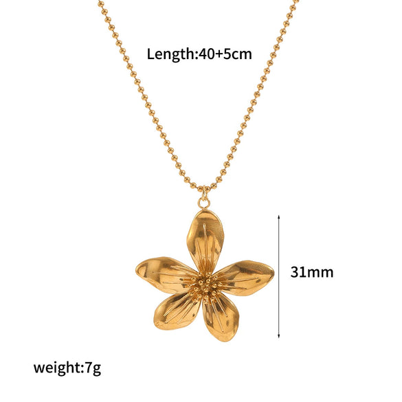 Wholesale Jewelry Fashion Stainless Steel And Titanium Steel Plants Flowers Electroplating Pendant Necklace And Earrings Set For Women