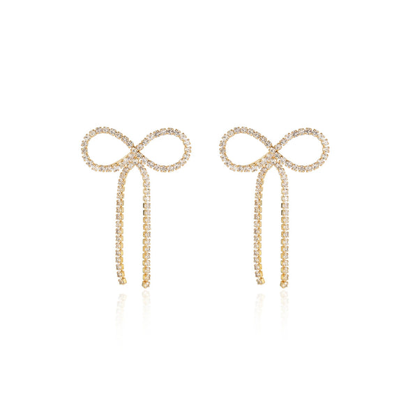 Wholesale Jewelry Fashion Stainless Steel Bow Tassel Zircon Earrings With Electroplating