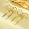 Wholesale Jewelry Fashion Stainless Steel Bow Tassel Zircon Earrings With Electroplating