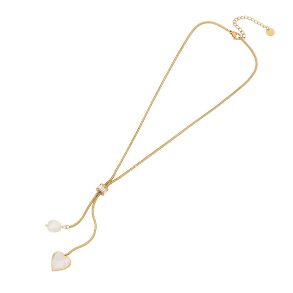 Wholesale Jewelry Fashion Stainless Steel Heart Shape And Star Pattern Pearl Tassel Clavicle Chain For Women With Electroplating Treatment