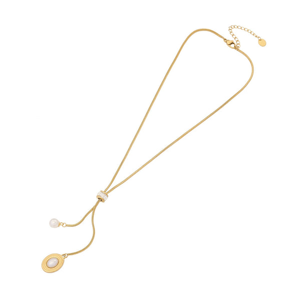 Wholesale Jewelry Fashion Stainless Steel Heart Shape And Star Pattern Pearl Tassel Clavicle Chain For Women With Electroplating Treatment