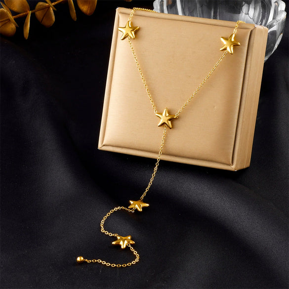 Wholesale Jewelry Fashion Star Tassel Stainless Steel O Word Chain Yshaped Necklace With Electroplating