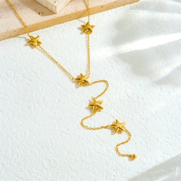 Wholesale Jewelry Fashion Star Tassel Stainless Steel O Word Chain Yshaped Necklace With Electroplating