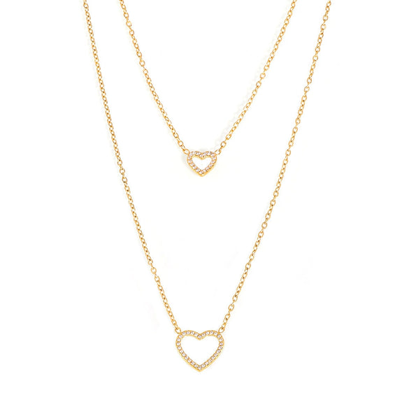 Wholesale Jewelry Fashion Style Double Layer 316L Stainless Steel Necklace With Geometric Pattern And Cnc Inlaid Zircon And Electroplating Treatment