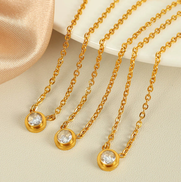 Wholesale Jewelry Fashion Style 316L Stainless Steel Necklace With Natural Zircon Electroplating Design