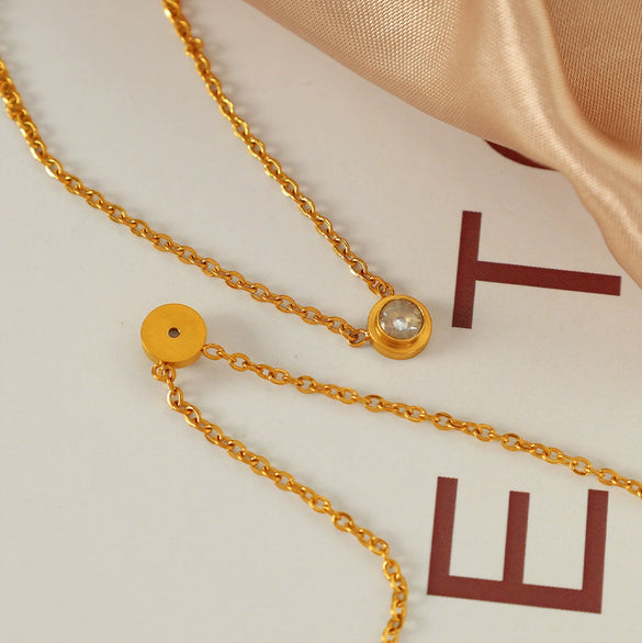 Wholesale Jewelry Fashion Style 316L Stainless Steel Necklace With Natural Zircon Electroplating Design