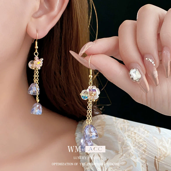 Wholesale Jewelry Fashion Sweet Temperament Alloy Artificial Crystal Plant Flowers Electroplating Tassel Clavicle Chain For Women