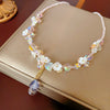 Wholesale Jewelry Fashion Sweet Temperament Alloy Artificial Crystal Plant Flowers Electroplating Tassel Clavicle Chain For Women