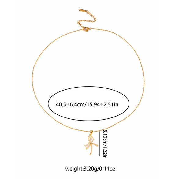 Wholesale Jewelry Fashion Titanium Steel Copper Zircon Bow Electroplating Necklace For Women