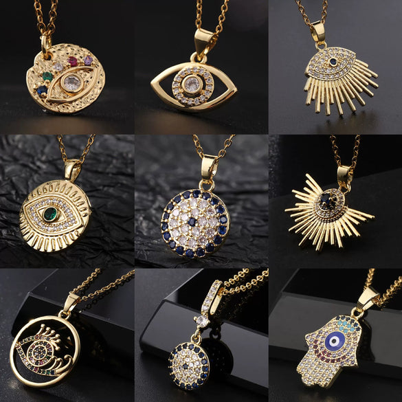 Wholesale Jewelry Fashionable Cute Devil's Eye Geometric Copper Ochain Pendant Necklace For Women Electroplated