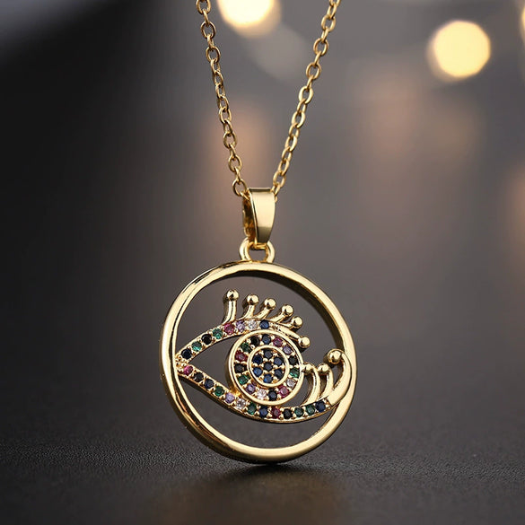 Wholesale Jewelry Fashionable Cute Devil's Eye Geometric Copper Ochain Pendant Necklace For Women Electroplated