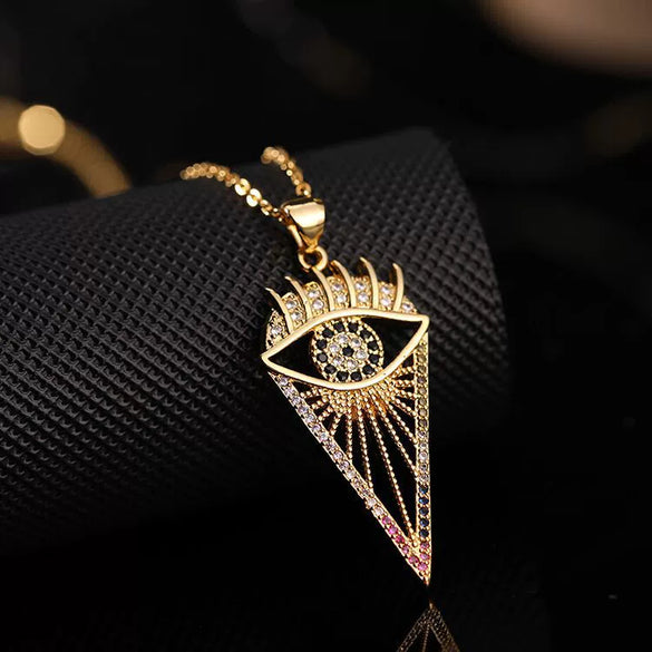 Wholesale Jewelry Fashionable Cute Devil's Eye Geometric Copper Ochain Pendant Necklace For Women Electroplated