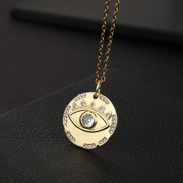 Wholesale Jewelry Fashionable Cute Devil's Eye Geometric Copper Ochain Pendant Necklace For Women Electroplated