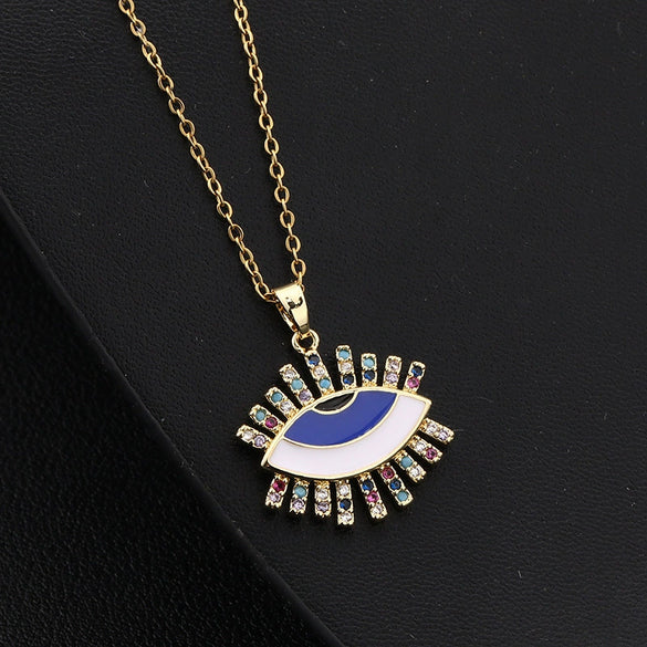 Wholesale Jewelry Fashionable Cute Devil's Eye Geometric Copper Ochain Pendant Necklace For Women Electroplated