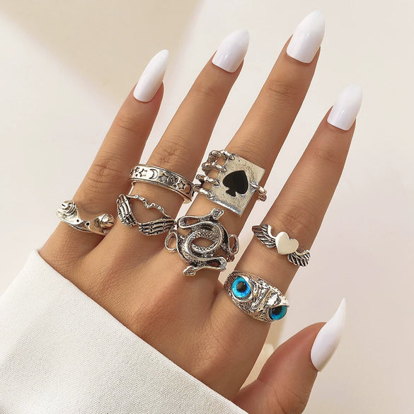Wholesale Jewelry Flower Geometric Alloy Ring Multipiece Set For Women