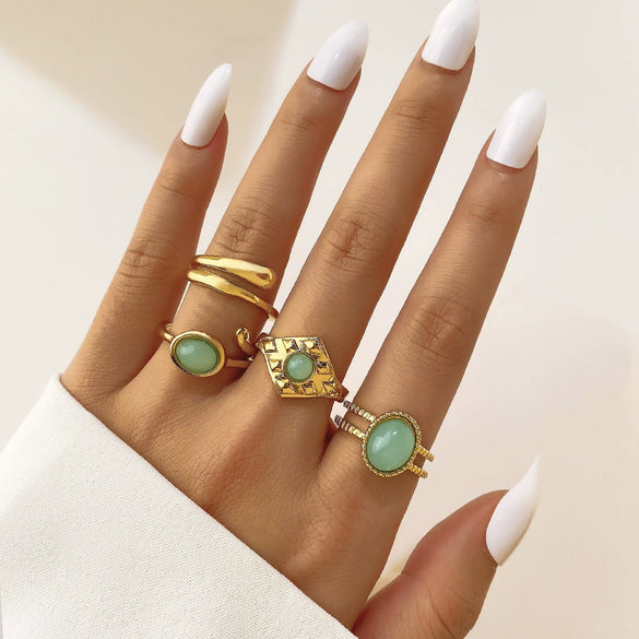 Wholesale Jewelry Flower Geometric Alloy Ring Multipiece Set For Women