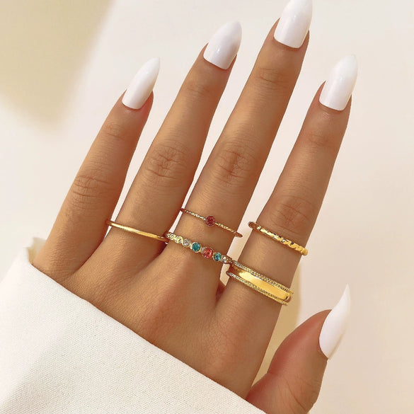 Wholesale Jewelry Flower Geometric Alloy Ring Multipiece Set For Women