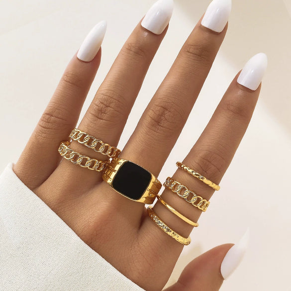 Wholesale Jewelry Flower Geometric Alloy Ring Multipiece Set For Women