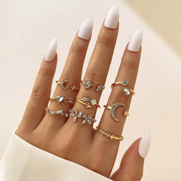 Wholesale Jewelry Flower Geometric Alloy Ring Multipiece Set For Women