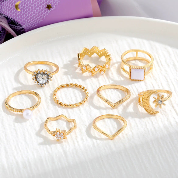 Wholesale Jewelry Flower Geometric Alloy Ring Multipiece Set For Women