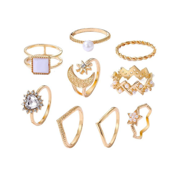 Wholesale Jewelry Flower Geometric Alloy Ring Multipiece Set For Women
