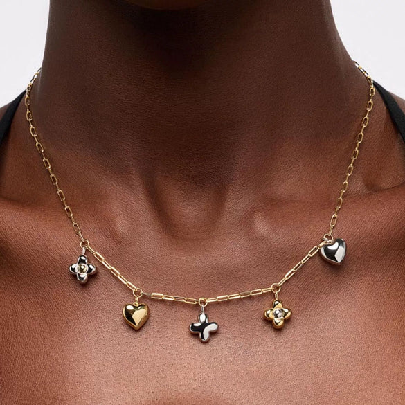 Wholesale Jewelry Flower Shape Stainless Steel Goldplated Pendant Necklace And Bracelet