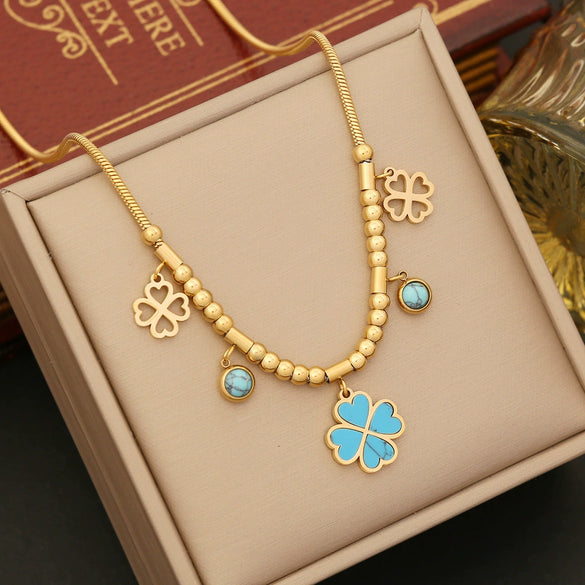 Wholesale Jewelry Flower Stainless Steel Beaded Necklace With Electroplating