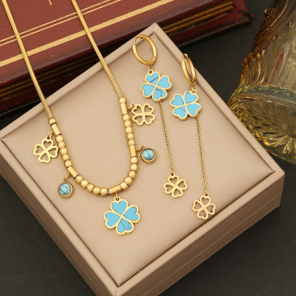 Wholesale Jewelry Flower Stainless Steel Beaded Necklace With Electroplating
