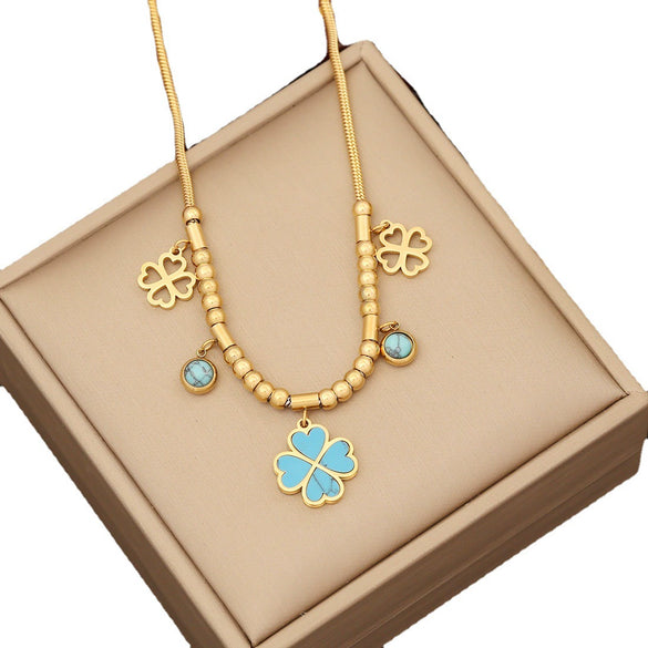Wholesale Jewelry Flower Stainless Steel Beaded Necklace With Electroplating