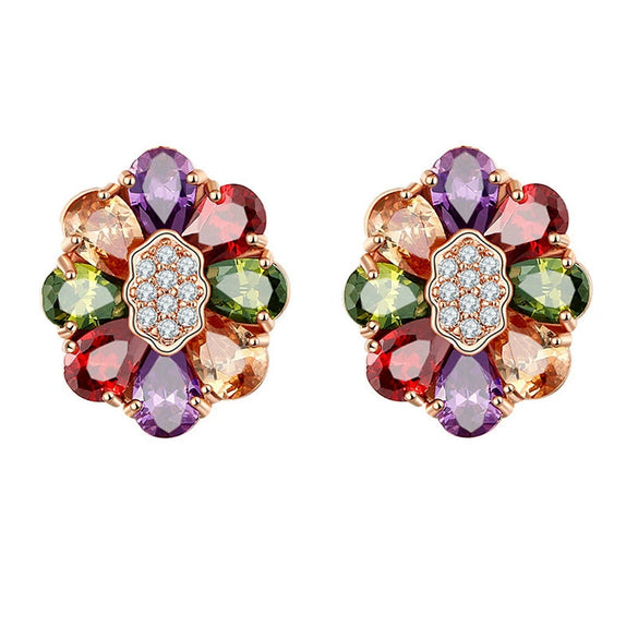 Wholesale Jewelry Flowers Pattern Environmental Protection Copper Gold Plated Earrings For Women