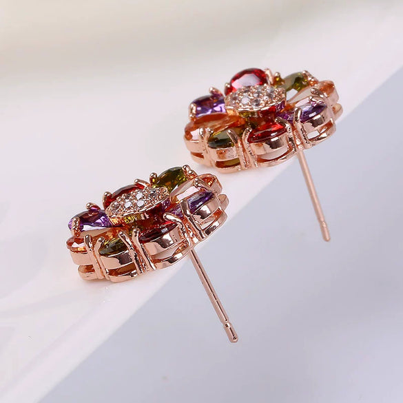 Wholesale Jewelry Flowers Pattern Environmental Protection Copper Gold Plated Earrings For Women