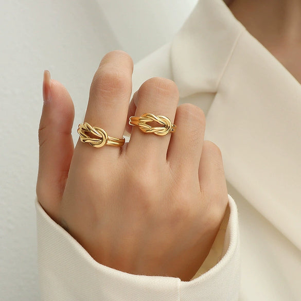 Wholesale Jewelry French Geometric Lucky Knot Open Ring Titanium Steel 18K Gold Electroplated