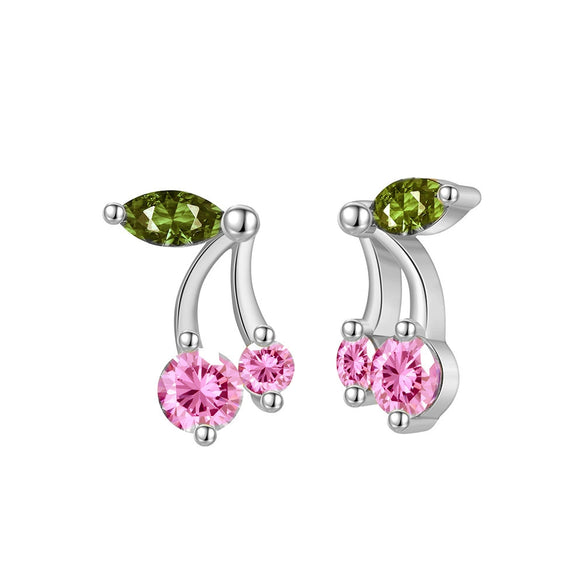 Wholesale Jewelry French Retro Cherry Geometric S925 Silver Plated K Gold Zircon Earrings