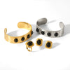 Wholesale Jewelry French Retro Geometric Stainless Steel Bracelet Ring Earrings With Electroplating For Women