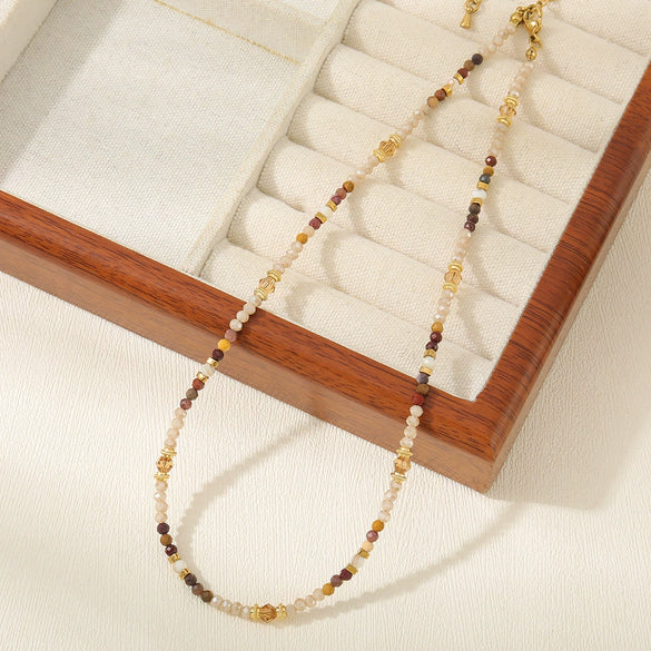 Wholesale Jewelry French Retro Geometric Style Copper Egg Yolk Crystal Stainless Steel Manual Design Clavicle Chain
