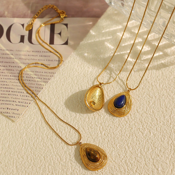 Wholesale Jewelry French Retro Maillard Autumn And Winter Tiger Eye Stone 316L Stainless Steel Necklace Electroplating For Women
