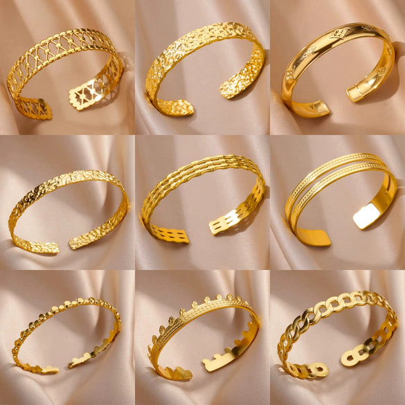 Wholesale Jewelry French Retro Niche Design Stainless Steel Opening Bracelet For Women With Electroplating And Geometric Style