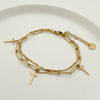 Wholesale Jewelry French Retro Style Cross Double Layer Stainless Steel Electroplated Bracelet
