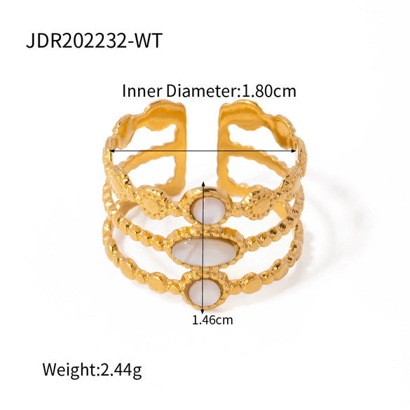 Wholesale Jewelry French Retro Style Natural Red Stone Stainless Steel Gem Inlaid Open Ring