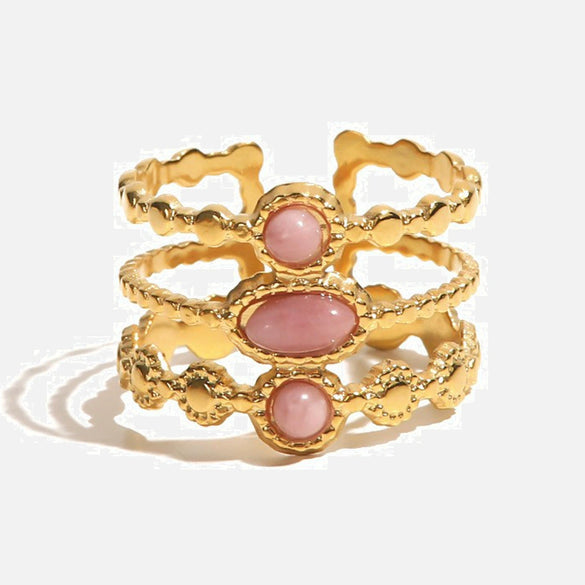 Wholesale Jewelry French Retro Style Natural Red Stone Stainless Steel Gem Inlaid Open Ring