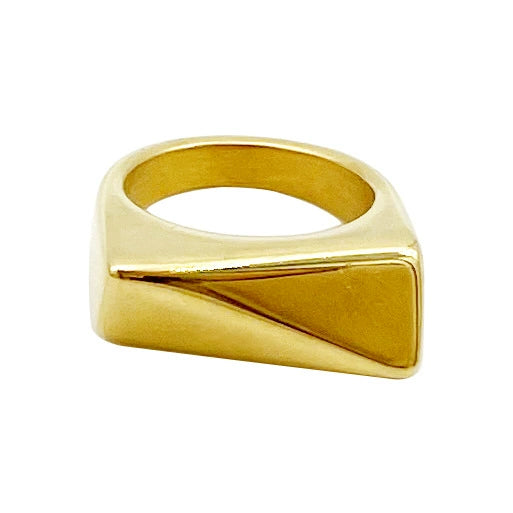 Wholesale Jewelry French Retro Style Stainless Steel Goldplated Geometric Triangle Square Ring