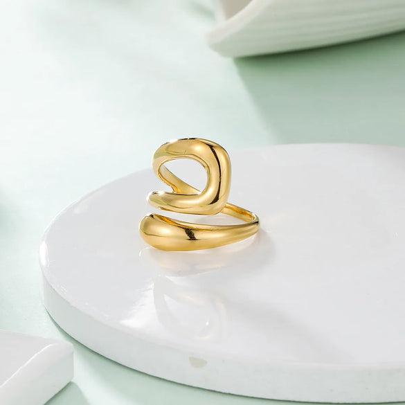 Wholesale Jewelry French Style Irregular Lines 304 Stainless Steel 14K Gold Plated Open Rings