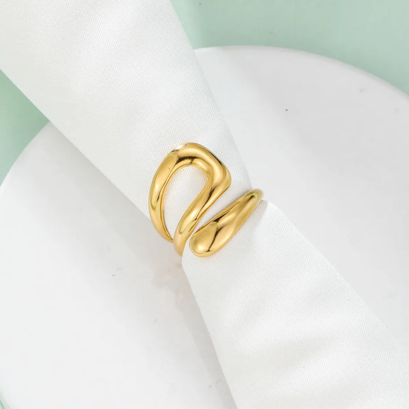 Wholesale Jewelry French Style Irregular Lines 304 Stainless Steel 14K Gold Plated Open Rings