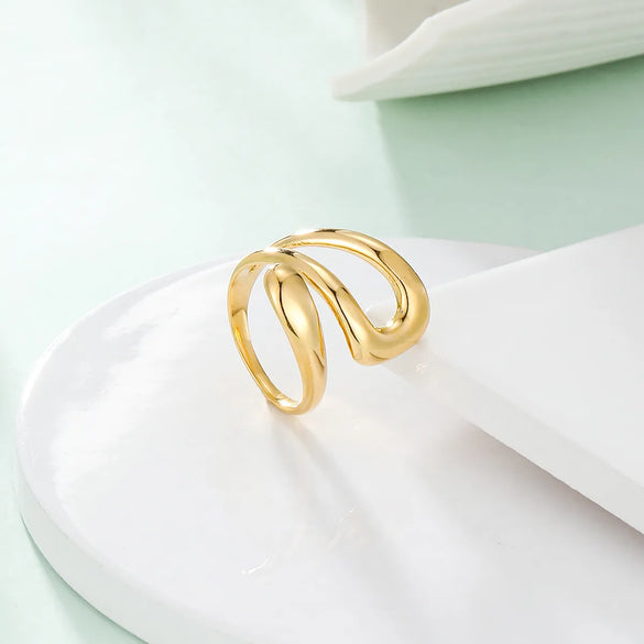 Wholesale Jewelry French Style Irregular Lines 304 Stainless Steel 14K Gold Plated Open Rings