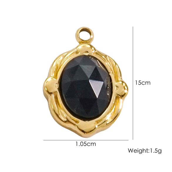 Wholesale Jewelry French Vintage Stainless Steel Inlaid Natural Stone Oval Pendant Necklace