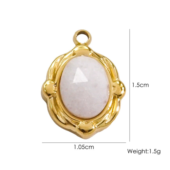 Wholesale Jewelry French Vintage Stainless Steel Inlaid Natural Stone Oval Pendant Necklace