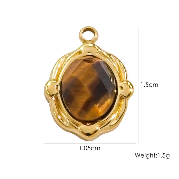 Wholesale Jewelry French Vintage Stainless Steel Inlaid Natural Stone Oval Pendant Necklace
