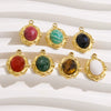 Wholesale Jewelry French Vintage Stainless Steel Inlaid Natural Stone Oval Pendant Necklace