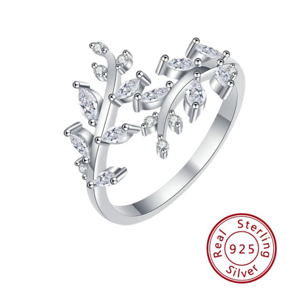 Wholesale Jewelry Fresh Diamond Leaf Branch Style Open Ring 925 Sterling Silver